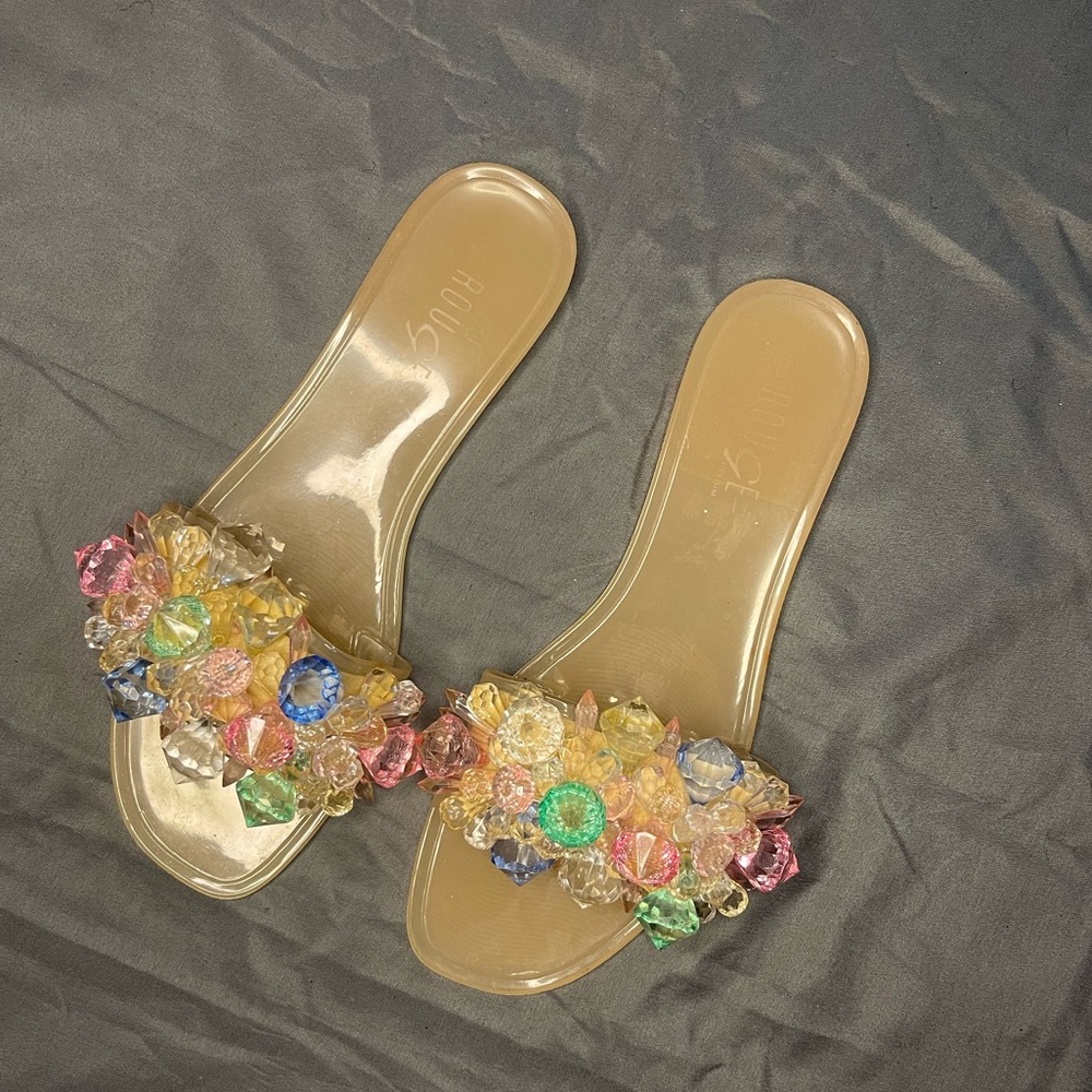 Rouge Helium Pink Jeweled Crystals Slide On Jelly Sandals Womens